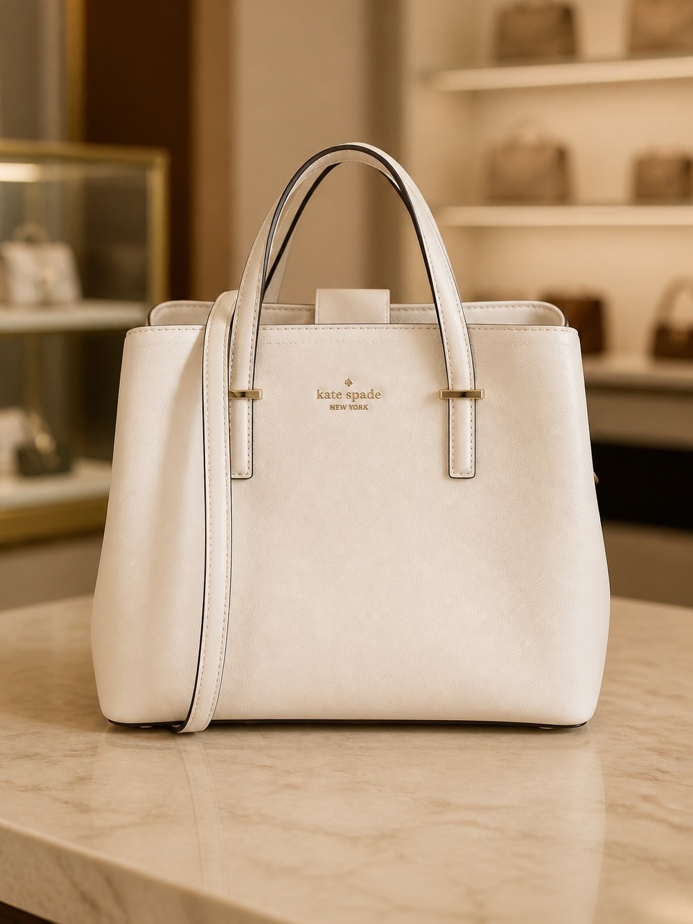 Kate Spade Evangeline Patterson Drive Cream Leather Satchel Bag